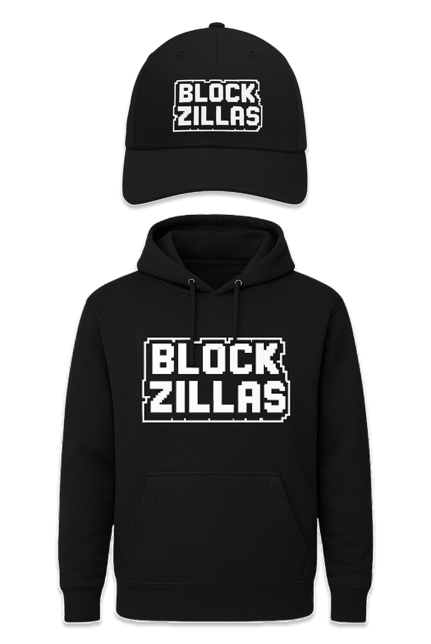 bLACK BlockZillas cap and hoodie set